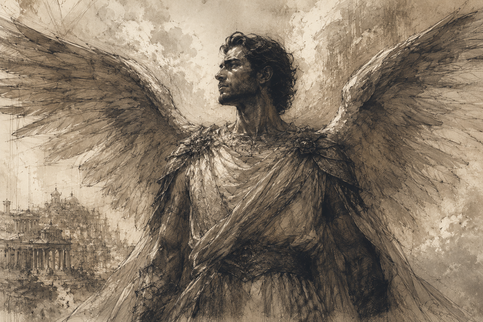 Artistic depiction of an angelic figure tied to the name Amenadiel