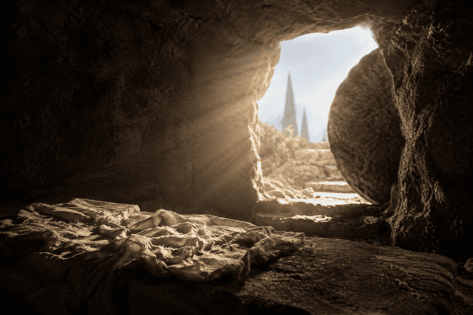 The raising of Lazarus, the stone rolled away from the tomb in Bethany
