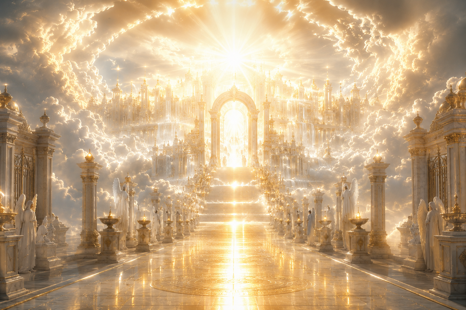 Heaven's gates opening to light, illustrating what heaven looks like in the Bible